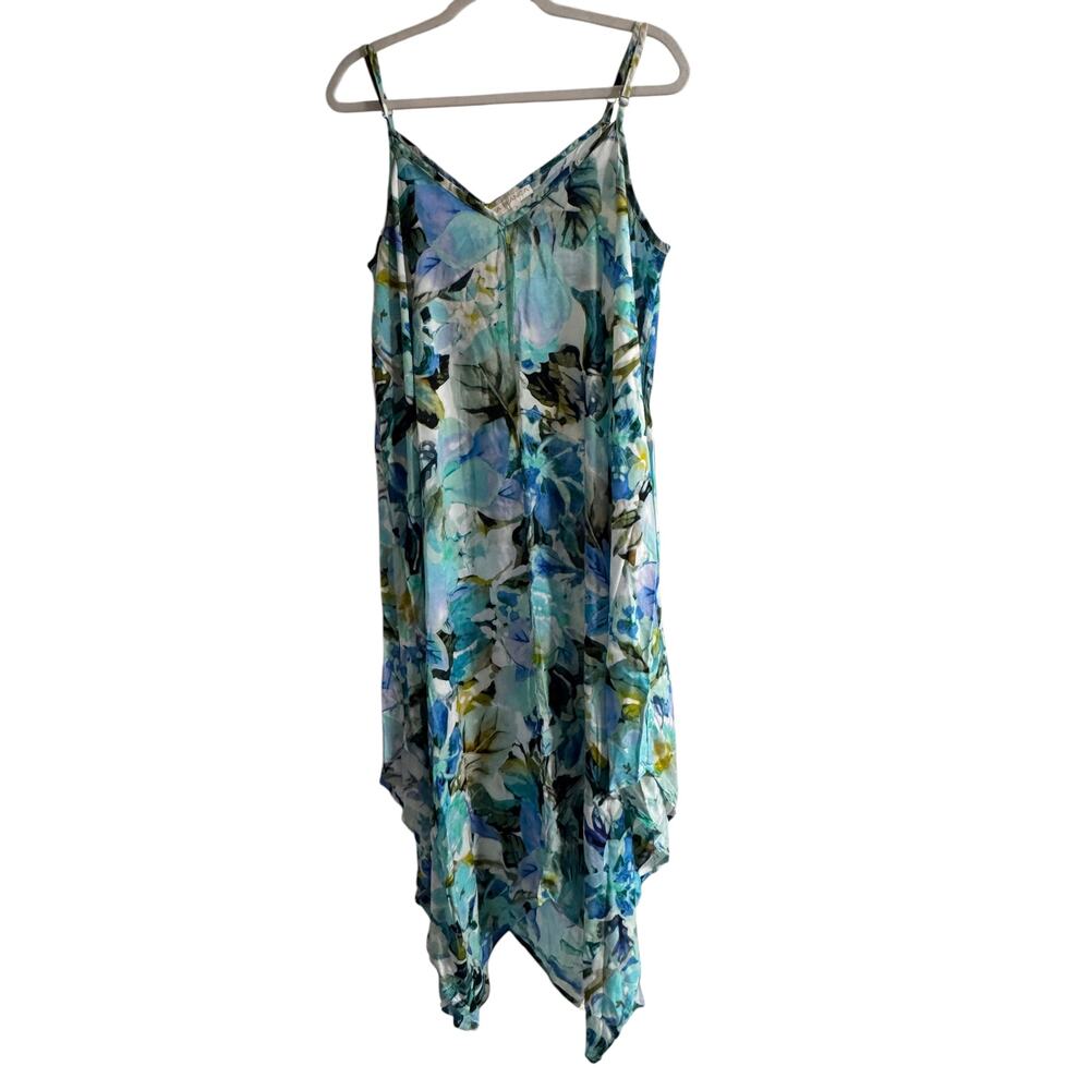La Blanca Cover Up Dress Womens M Multicolor Watercolor Floral Handkerchief Hem - Picture 4 of 15